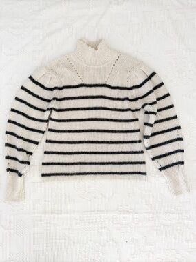 Isabel Marant Georgia Striped Wool Alpaca Sweater Mock Neck Puff Sleeve 36